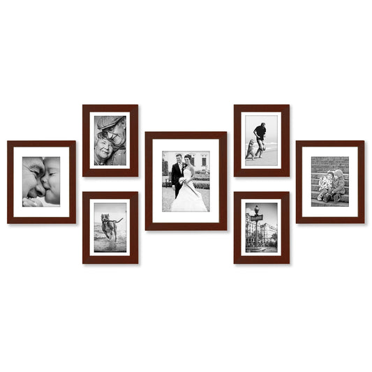 Americanflat Set of 7 Picture Frames with Shatter-Resistant Glass - Gallery Wall Frame Set with One 11x14, Two 8x10 and Four 5x7 Frames - Signature Collection - Mahogany