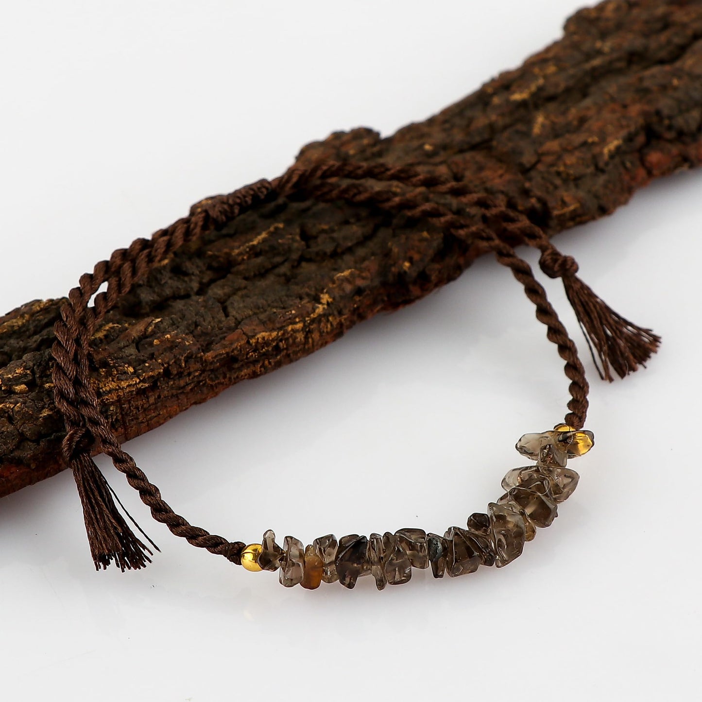 TGH Natural Smoky Quartz Chips Braided Bracelet Healing Birthday Gift for Her Resizable Hand Braid Rope Thread Protection Bracelet for Men Women Gemstone Jewelry Christmas Gift (Smoky Quartz)
