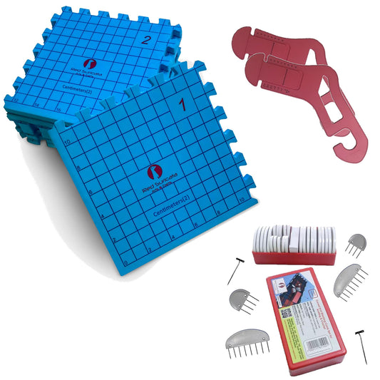 Red Suricata Knit Blocking Bundle – Extra Thick Blocking Mats for Knitting & Curved Knit Blocking Comb Set & Adjustable Sock Blockers - All in one Combined Storage Bag (CMs Grid)