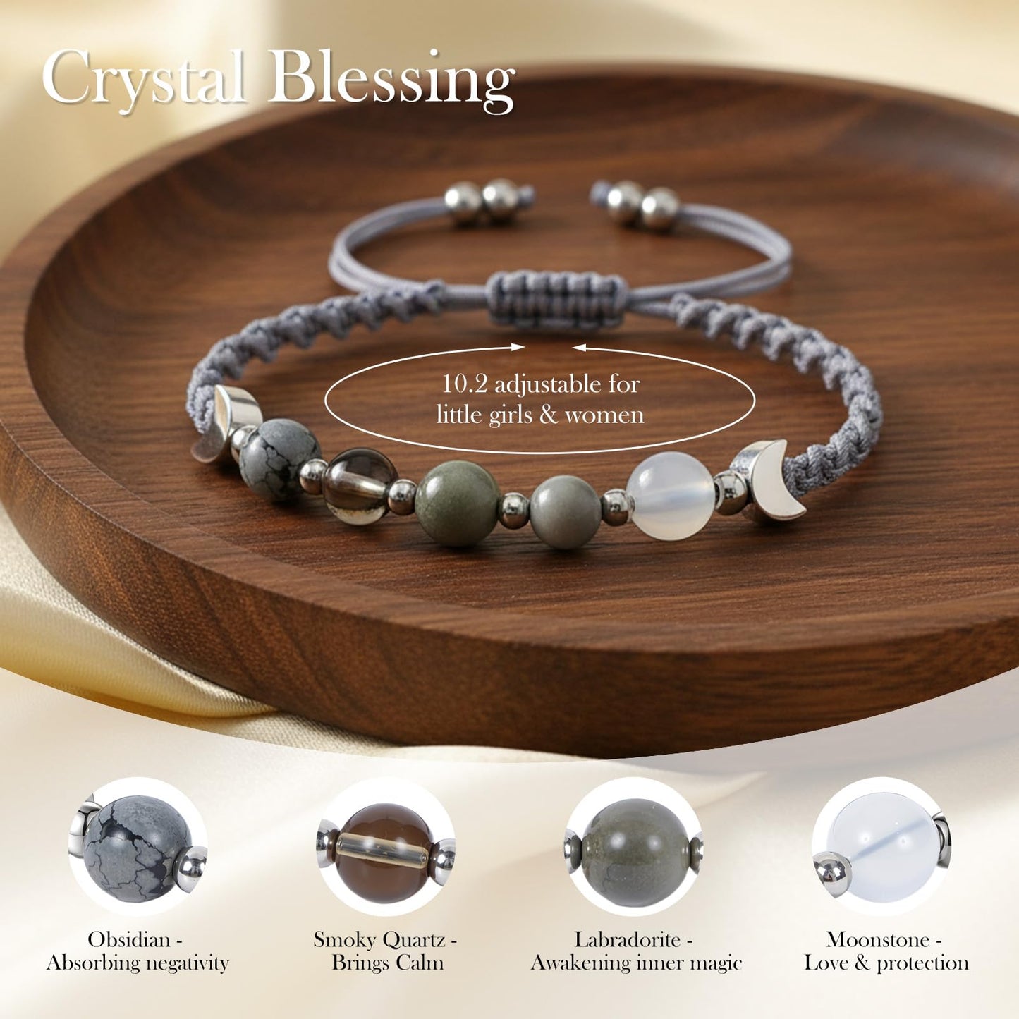 Moon Phase Bracelet for Women Her - Natural Stone Beaded Crystal Healing Bracelet with Cards Moonstone Spiritual Bracelets Jewelry Gifts for Mom Girlfriend Bestie‌ Mothers Day Graduation Birthday
