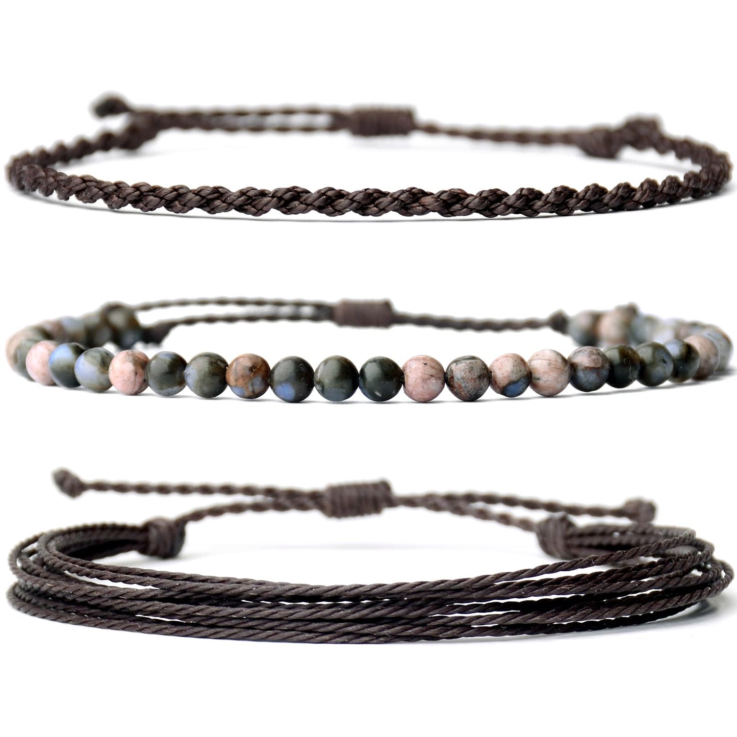 Handmade Natural Stone Beaded Healing Bracelet Gift for Men Adjustable Rope String Bracelet (Glaucophane, Adjustable)