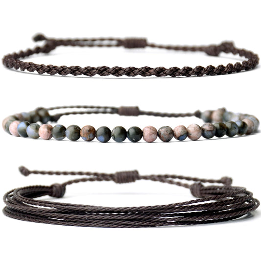 Handmade Natural Stone Beaded Healing Bracelet Gift for Men Adjustable Rope String Bracelet (Glaucophane, Adjustable)