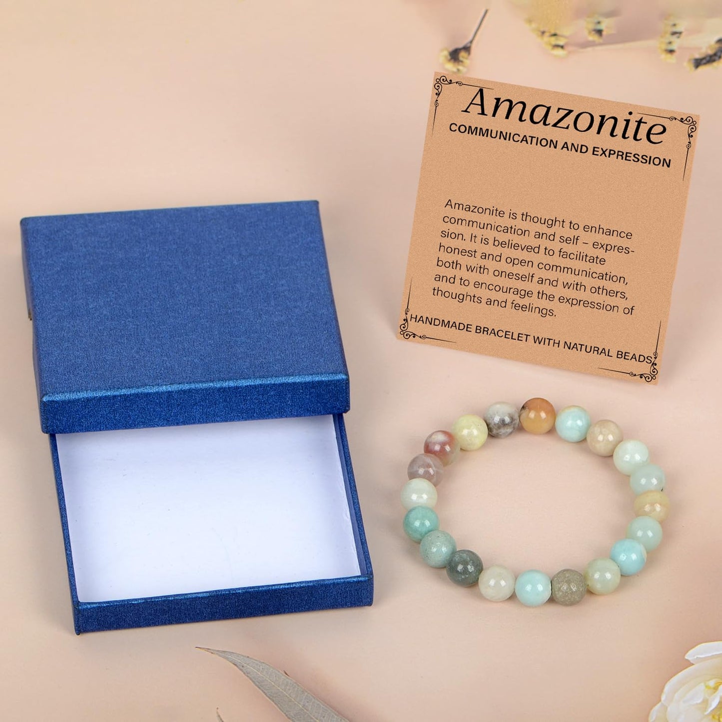 LPBeads Handmade Natural Gemstone Stretch Elastic 10mm Mulitcolor Amazonite Bracelet Healing Crystal Round Stone Beads Jewelry Gifts for Women Men