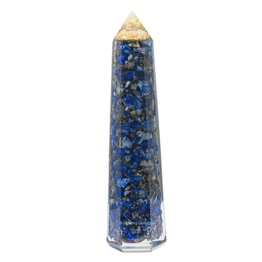 Amazing Gemstone Lapis Lazuli Orgonite Orgone Crystal Towers - Large 4.5" Orgonite Crystal Wand Obelisk Tower Point for Meditation, Crystals and Healing Stones Gift and Protection