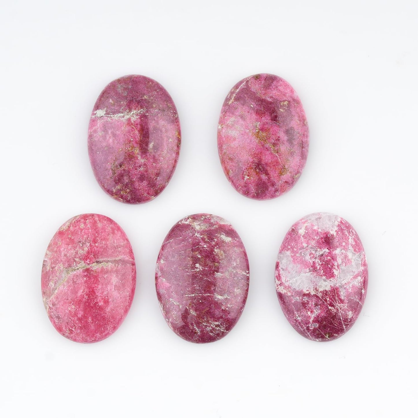 ColouredRocks (5 pcs. THULITE, Oval Shape, Natural Cabochon Crystals, Loose Gemstone, Wholesale Polished Supply, Jewelry Making, DIY Craft, Gem Collection (18X13mm approx.)
