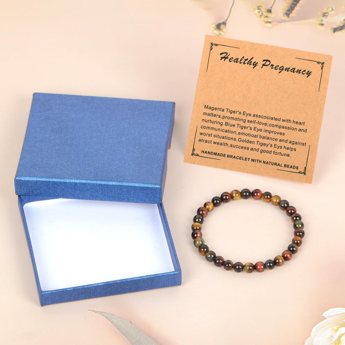 LPBeads Handmade Natural Gemstone Stretch Elastic 6mm Multicolor Tiger's Eye Bracelet Healing Crystal Round Stone Beads Jewelry Gifts for Women Men