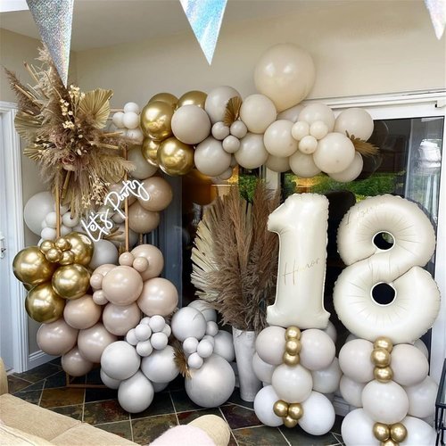 Beige 18 Birthday Balloons - 40 Inch Large Cream Foil Number 1 & 8 for 18th Anniversary Celebrations