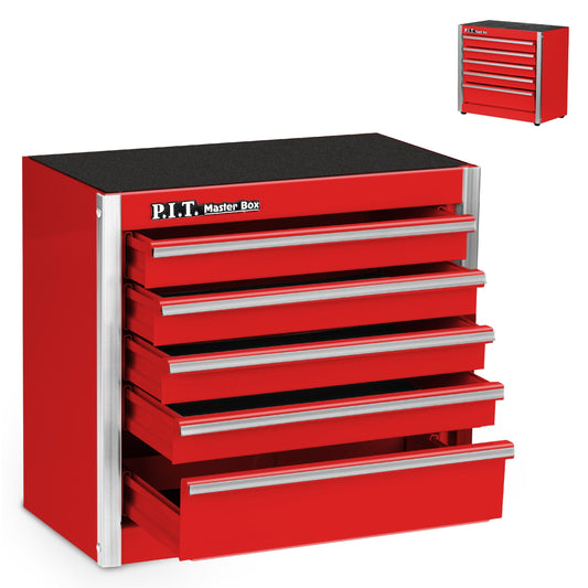 P.I.T. Mini Tool Box 8.6"W X 4.6"D, Portable 5-Drawer Micro Steel Stackable Toolbox with Liner, Red Cute Tool Case for Small Tools Parts Storage, Home DIY