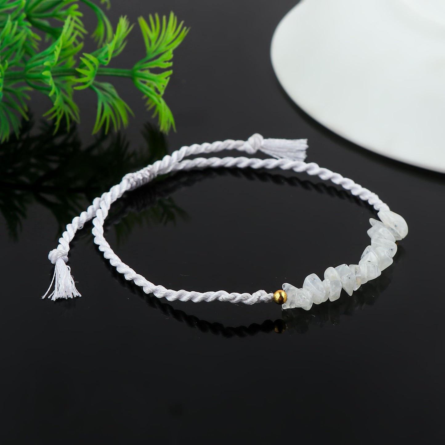 TGH Natural Moonstone Chips Braided Bracelet Resizable Hand Braid Rope Thread Protection Bracelet for Men Women Gemstone Jewelry 7 inch Gift for Her Christmas Gift (Moonstone)