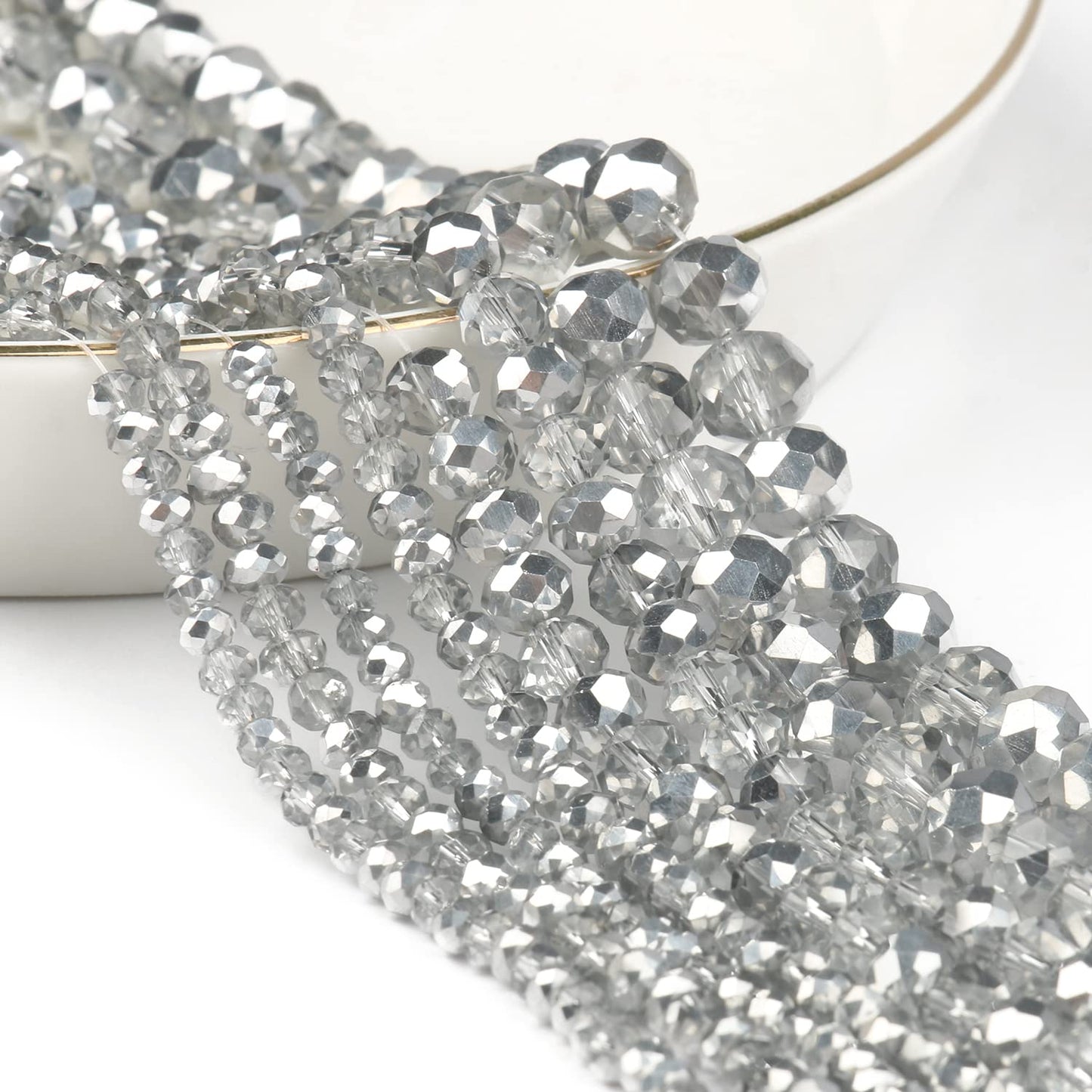 NITOPUPU 300pcs 8mm Crystal Glass Beads for Jewelry Making Faceted Rondelle Flat Beads for Bracelets Necklace Earrings DIY Crafts (AB Silver Half-Plated Crystal Bead)
