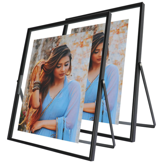 AhaGo Black Floating Frame, 8x10 Inches, Vertical, Set of 2, For Picture 7x9,6x8, 5x7, Tabletop Shelf Photo Frames, Classy For Father's Day, Wedding or Birthday