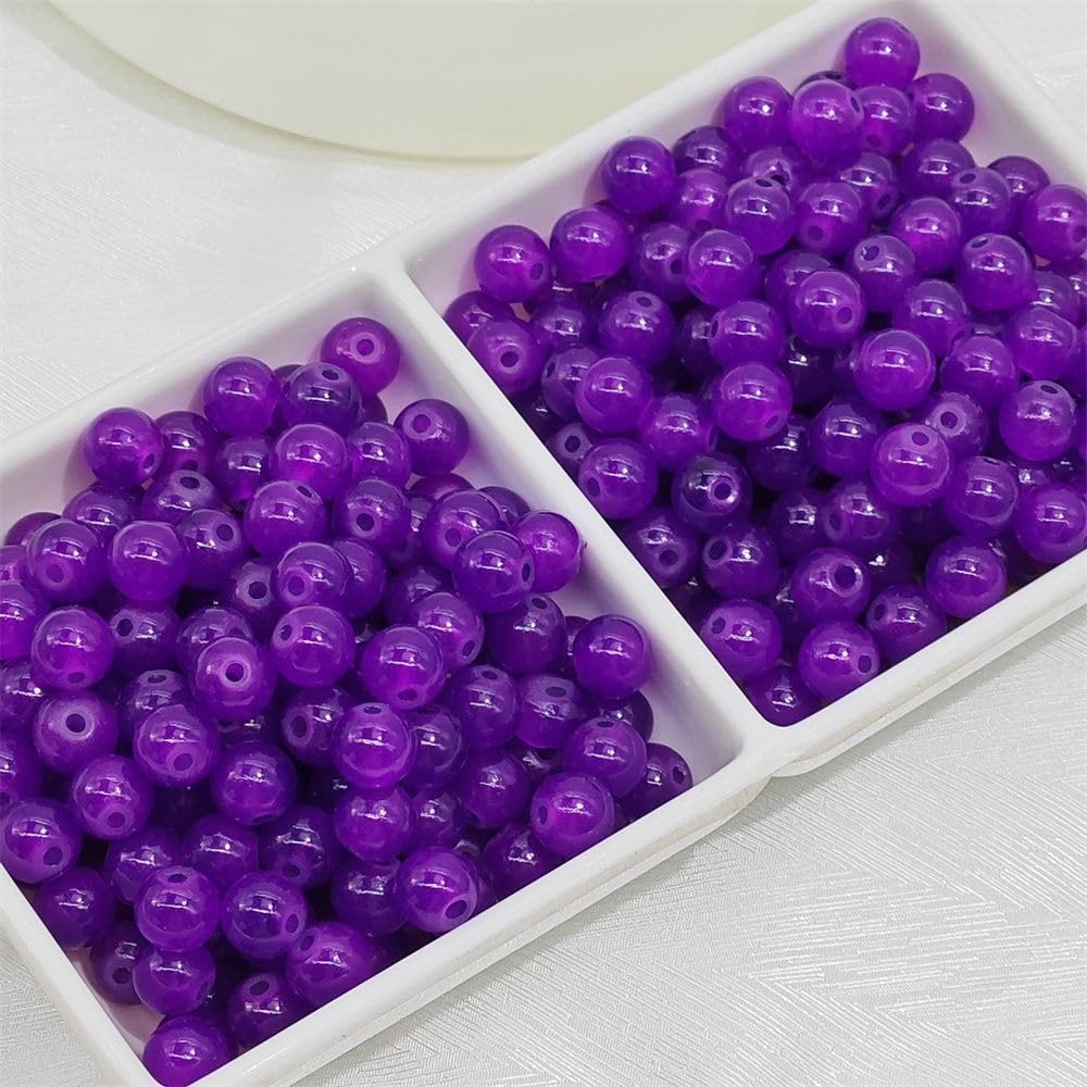200PCS Glass Beads 8mm Glass Beads for Bracelets Necklaces Jewelry Making DIY Crafts (Dark Purple)