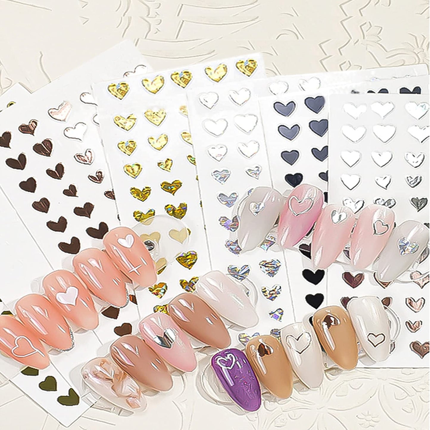 8 Sheets Heart Nail Art Stickers with 18 Sheets Colorful Nail Art Stickers
