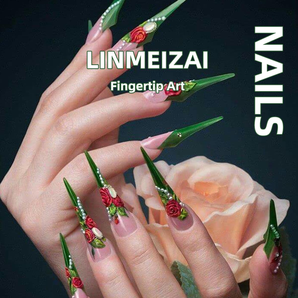 LINMEIZAI Press on Nails Short Square Spring Flower Glossy Acrylic Fake Nails Press ons Glue on False Nails for Women Reusable Cute Manicure Set Rose Red Pink Stick on Nails French Tip Kit 24Pcs