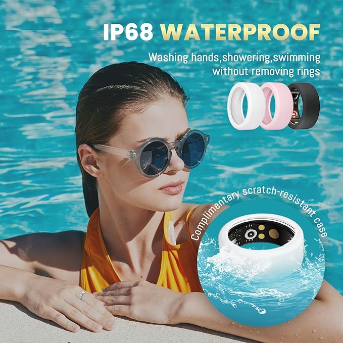 Smart Ring For Women Men, Health Tracker with Heart Rate/Blood Oxygen/Blood Pressure/Sleep Monitoring/Step Counting, IP68 Waterproof Fitness ring, No App Fees for iPhone & Android (Black, 12#)