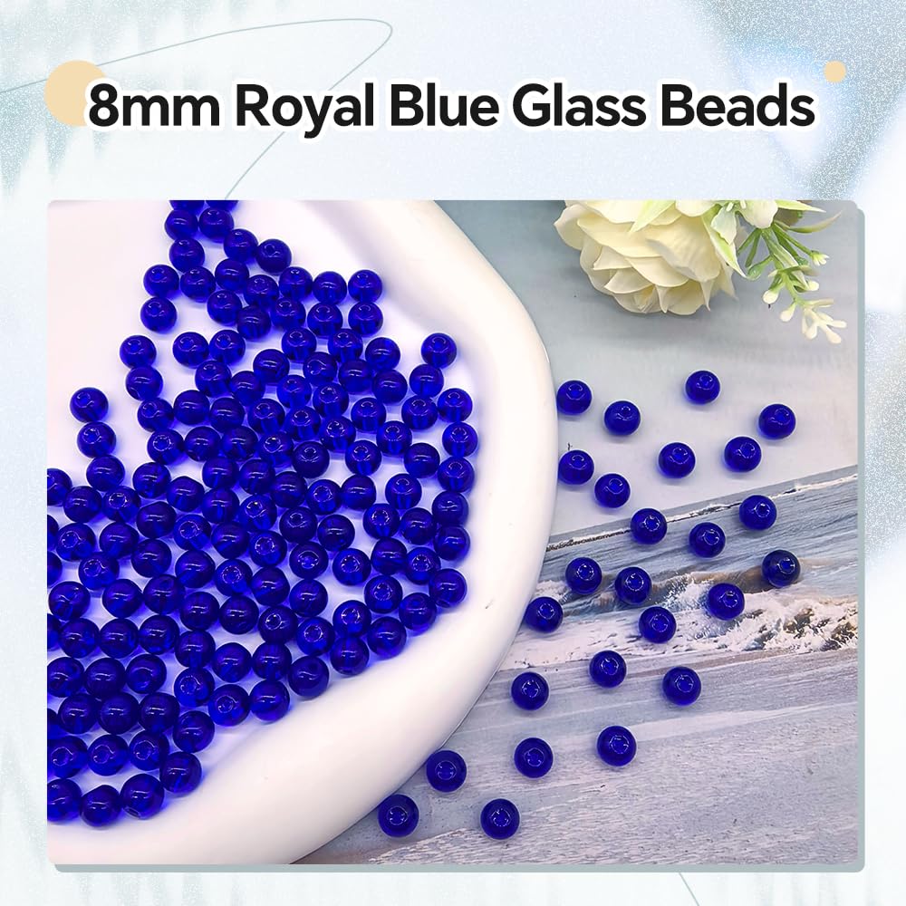 PAMIR TONG 400pcs 8mm Round Glass Beads for Bracelet Pretty Smooth Loose Beads for Necklace-Earring-Jewelry Making and DIY Crafts (Royal Blue)