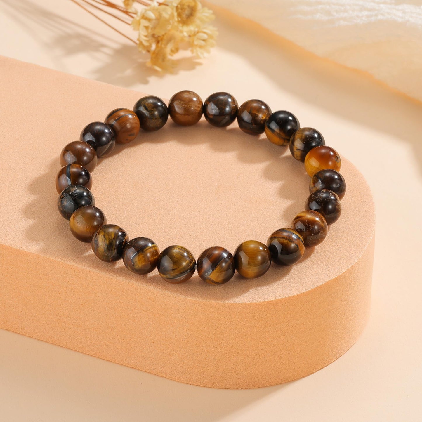 Udolfly Womens Crystal Beaded Bracelets for Women Men Protective Energy Bracelet Natural Gemstone Bead Bracelet 6mm Tiger Eye