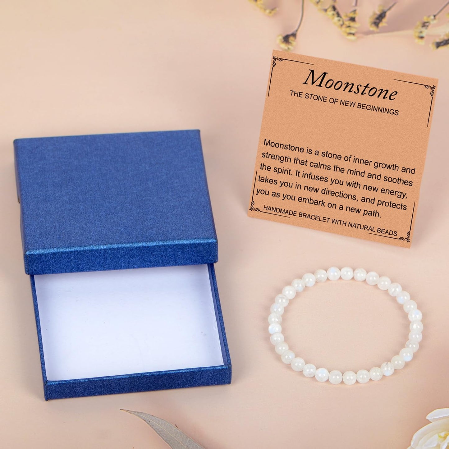 LPBeads Handmade Natural Gemstone Stretch Elastic 6mm Moonstone Bracelet Healing Crystal Round Stone Beads Jewelry Gifts for Women Men