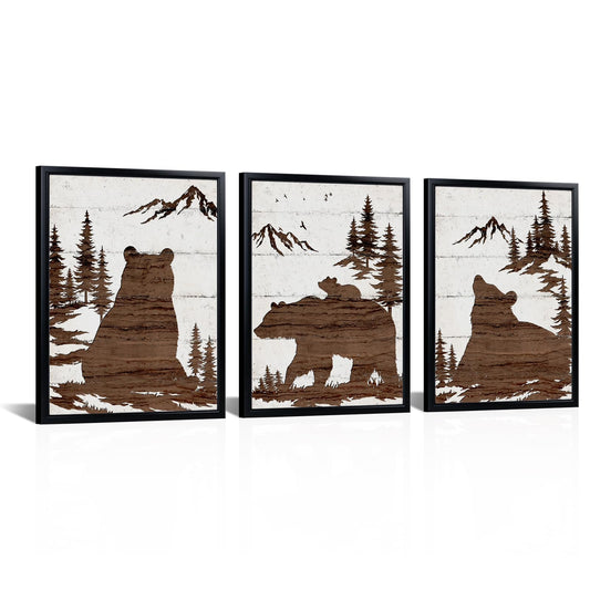 DuoBaorom Bear Silhouette Wooden Print Bathroom Lodge Decor for Wall