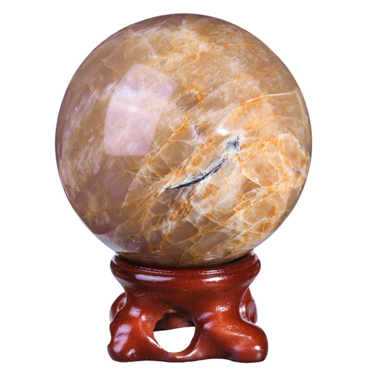 Nupuyai Natural Orange Moonstone Crystal Ball with Resin Stand, Healing Crystal Sphere for Home Decor 2.4"-2.76"(61mm-70mm)
