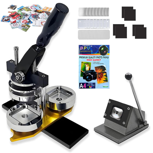 2x2 in Square Photo Fridge Magnet Maker Machine with Picture Cutter, DIY Custom Badge Maker, Includes 100 Sheets of Photo Paper+100 Sets of Consumables
