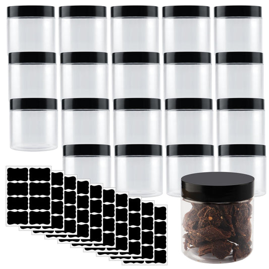 YUENPUN 35 Pack 12oz Clear PET Plastic Jars with Lids, Wide Mouth Containers for Crafts, Slime, Beads, Button Storage Organization