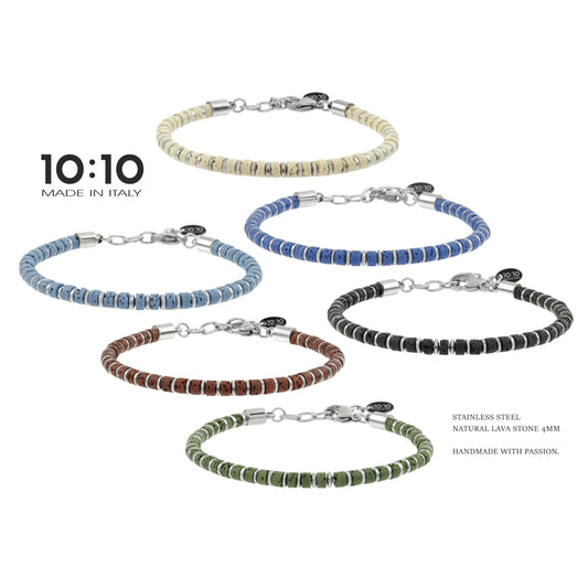 10:10 Beaded Bracelet for Men and Women – Natural Lava Gemstone Bracelet and Stainless Steel – Adjustable, Durable and Elegant – Made in Italy (Turquoise)