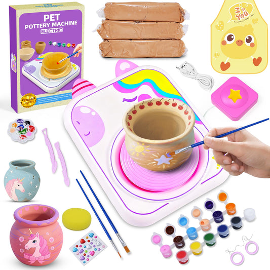 Pottery Wheel for Kids, Girls Arts and Crafts Toys for Kids Ages 8-12,Pottery Craft Kit with 3 Pack Air-Dry Clay, Art Supplies for Kids Toys Girls Birthday Gift for 6 7 8 9 10 11 12+ (Purple)