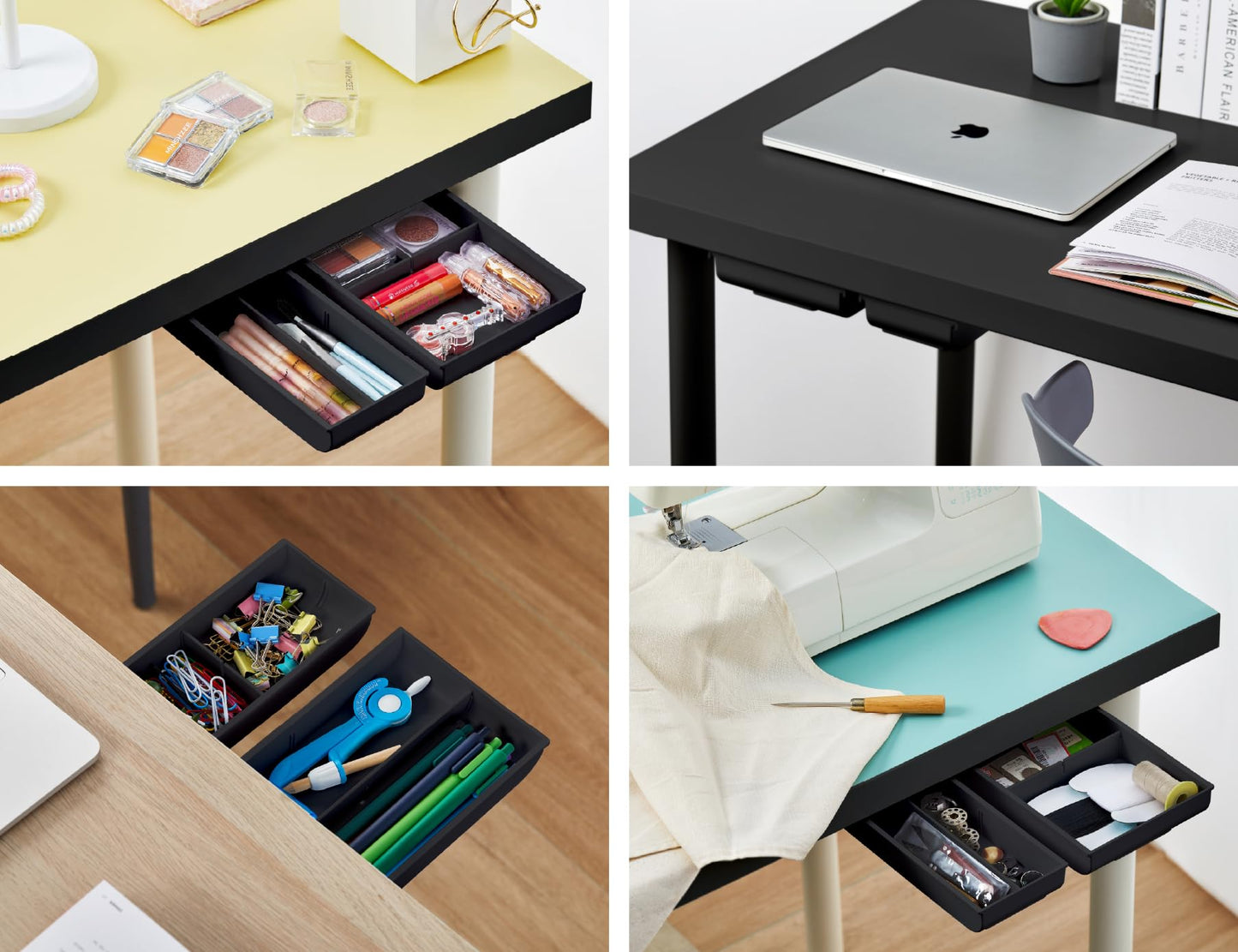 Bostitch Konnect Under Desk Drawer, Self-Adhesive Slide Out Storage Organizer with 4 Customizable Dividers, 2-Pack