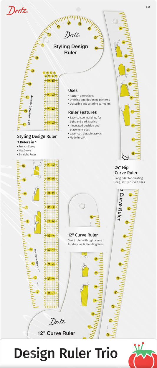 Dritz Design Ruler Trio with Styling Design, Curve & Hip Curve Rulers for Sewing