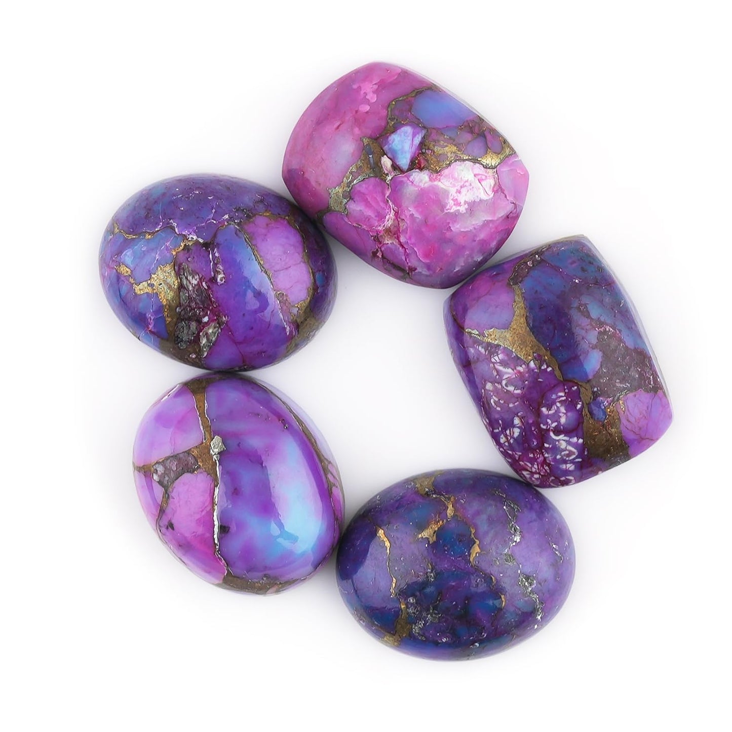 CRYSTALINES (5pcs Genuine Purple Turquoise Gemstone, Wholesale Turquoise Cabochon, Polished Flat Back Stone, DIY Craft Supplies, Jewelry Making, Chakra & Healing Crystals, December Birthstone