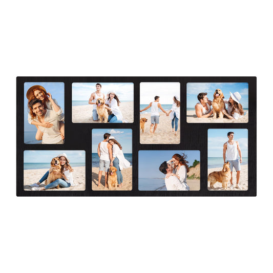 YESKAY 4x6 Picture Frame Collage for Wall Decor,Multiple Photo Collage Frames with Tempered Glass,8-Opening for 4 x 6 Picture Frames,Rustic Black,1 Pack(OD:11.75X21in)