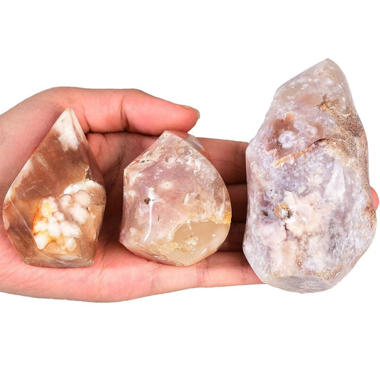 AMOYSTONE Cherry Blossom Agate Flame Shaped Stone Towers Obelisk Flower Agate Natural Healing Crystal Quartz Reiki Energy Decoration Home Office Small 1.0LBS