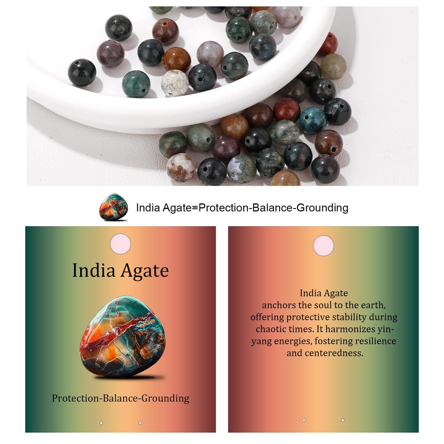 Vinswet 60pcs 6mm India Agate Natural Stone Beads Round Genuine Real Stone Beading Loose Gemstones DIY Smooth Bead for Bracelet Necklace Earrings Jewelry Making