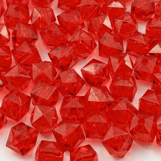 100pcs 12mm Acrylic Cube Square Faceted Acrylic Beads with Hole Plastic Spacer Beads for Bracelets Necklace Earring Making Supplies (Red)