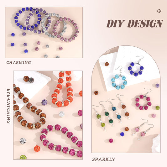 105pcs 10mm Rhinestone Beads for Jewelry Making, Red Shiny Round Disco Ball Beads Bulk, Sparkle Crystal Clay Christmas for Bracelet Baseball Necklace Earring Crafting and DIY
