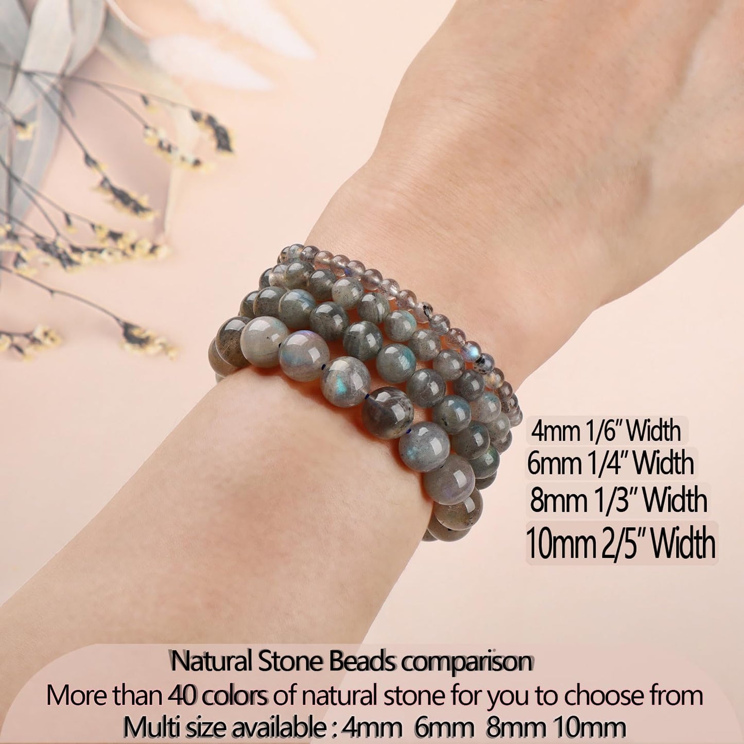 LPBeads Handmade Natural Gemstone Stretch Elastic 6mm Labradorite Bracelet Healing Crystal Round Stone Beads Jewelry Gifts for Women Men