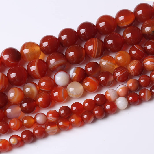 10MM Red Carnelian Stripe Agate Round Loose Beads Natural Gem Beads Crystal Energy Stone Beads for Jewelry Making DIY Bracelet Necklace