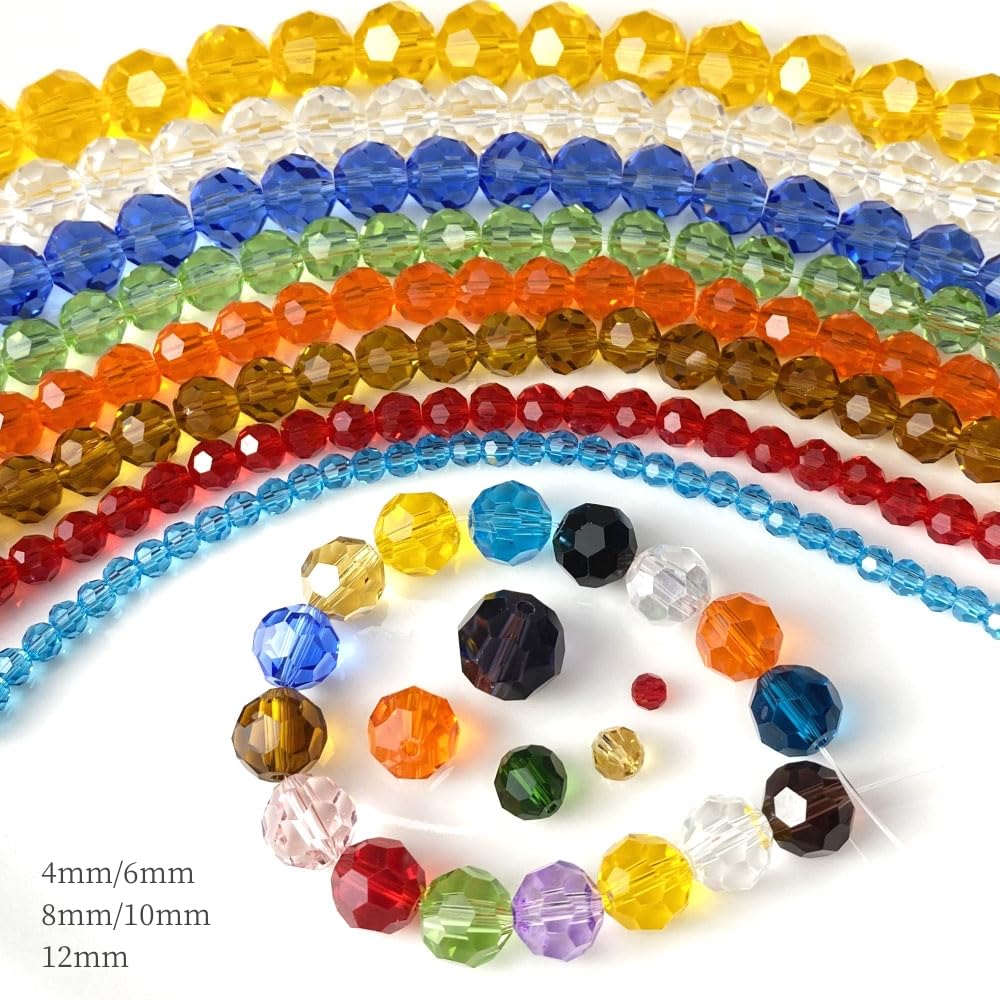 LIMAOLLY 70pcs 10mm Faceted Crystal Glass Beads Round Spacer Beads for Jewelry Making DIY Craft Making Necklace Bracelet Earring Wind Chimes Suncatchers Ornament(504-Black)