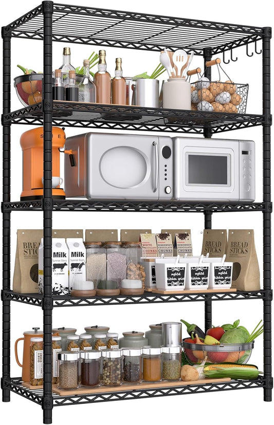 PrimeZone Wire Metal Storage Shelves - Heavy Duty 5-Tier Adjustable Garage Organizer Rack | NSF-Certified, 35.5" W x 14" D x 72" H, Black