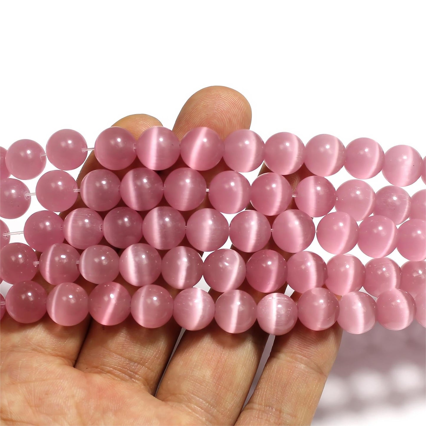 MJDCB 180pcs Pink Cat Eye Stone Beads 6mm Round Crystal Loose Bead for Jewelry Making DIY Bracelets Necklace Accessories