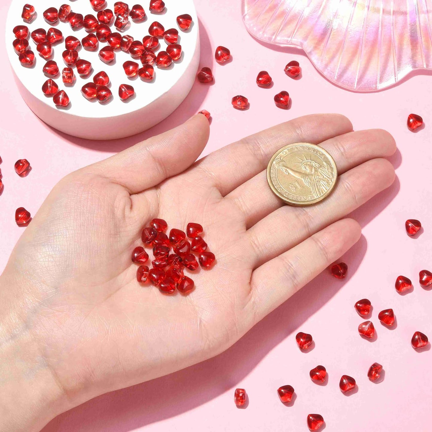 LiQunSweet 100 Pcs Handmade Lampwork Glass Crystal Beads Red Sweet Heart Loose Beads for Jewelry Making