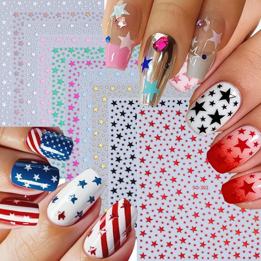 10 Sheets Star Nail Stickers for Nail Art, 3D Self-Adhesive Small Nail Decals, Nail Supplies Nail Art Design Accessories for Women and Girls Manicure DIY Decoration