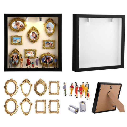 DIY Silhouette Shadow Box Frame Kit,Mini Frames for Shadow Box with Figurines and Small Bulb, Museum of us-Custom Memory Collage Frame for Pictures, Crafts & Home Decor Gift (Black)