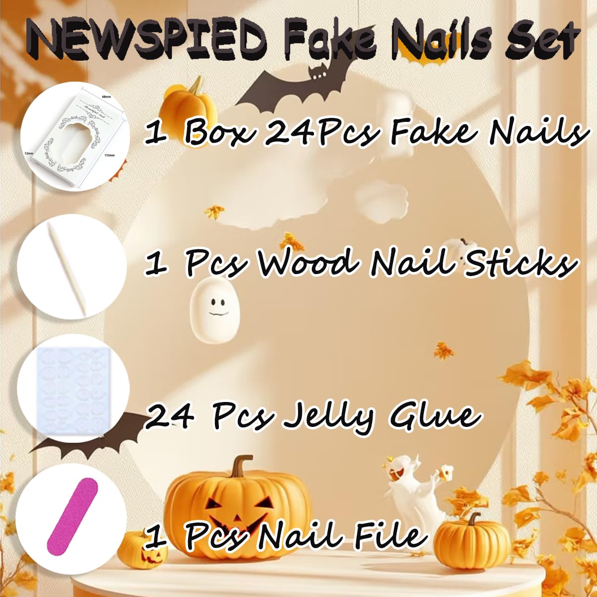 24Pcs Halloween Press on Nails Medium Square, 24Pcs Pink French Tip Fake Toe Nails Halloween Glue on Nails with Cute Ghost Spider Wed Designs Full Cover Stick on Nails for Women DIY Halloween Nails