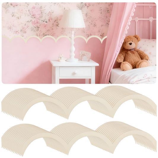 Wavy Wood Trim - 30 Pack Unfinished Wave Wood Decorative Trim Edge Molding, Wavy Design, 15.75 x 2.76 in, DIY Scalloped Wooden Molding for Home Wall, Dollhouse, Shelf and Window Decor