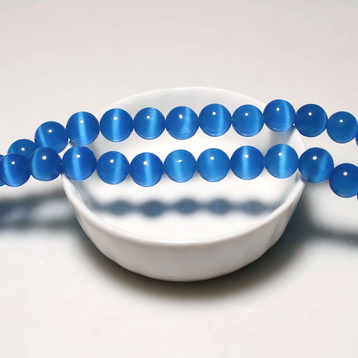 MJDCB 35pcs Royal Blue Cat Eye Stone Beads 10mm Round Crystal Loose Bead for Jewelry Making DIY Bracelets Necklace Accessories