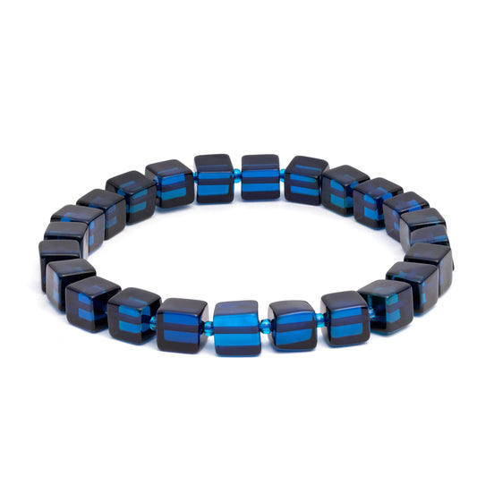 Amber by Mazukna Natural Blue Baltic Amber Bracelet for Women and Men – Stretch Wristband with Polished Cube Beads, Lightweight Unisex Jewelry Gift for Daily and Casual Wear (Blue)