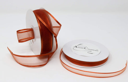 AmoreCreations 5/8 Inch x 25yds Organza Ribbon with Satin Trim for Wedding Baby Shower Gifts DIY Bows Craft Dancer Wands and More - Colors Guaranteed by AmoreCreations (Copper)
