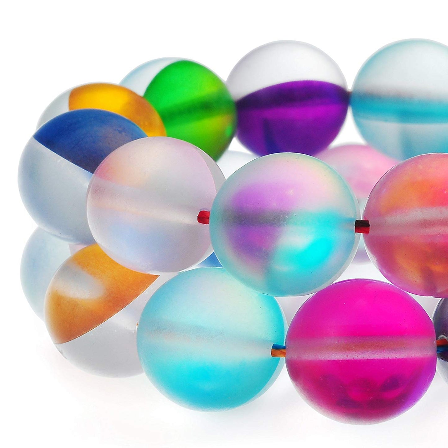 RUBYCA 10mm Round Moonstone Matte Crystal Glass Beads Aura for Jewelry Making Mix, 1 Strand